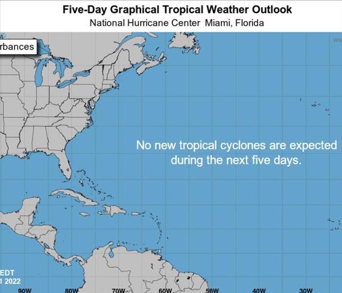 A map showing the National Hurricane Center's 5 day outlook.