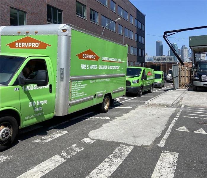 green SERVPRO vehicles ready to respond
