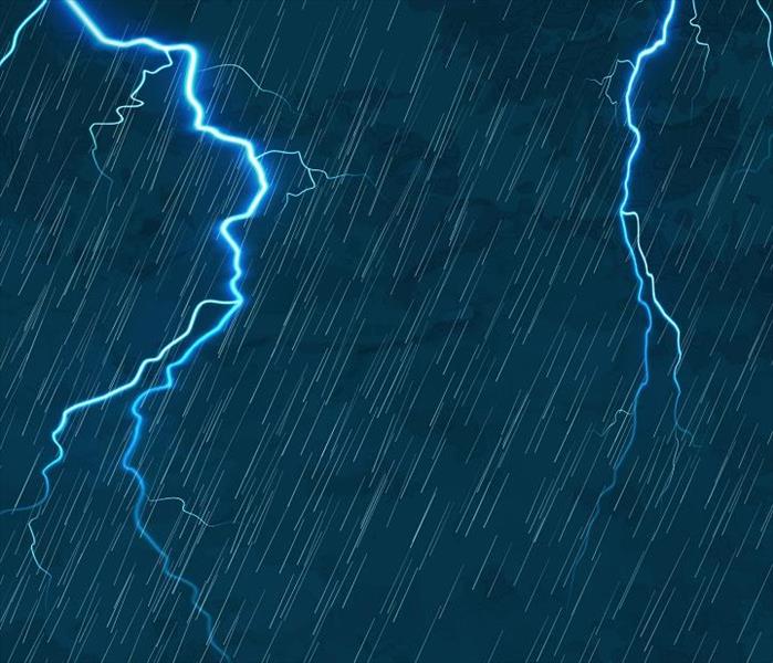lightning and heavy rain on blue background